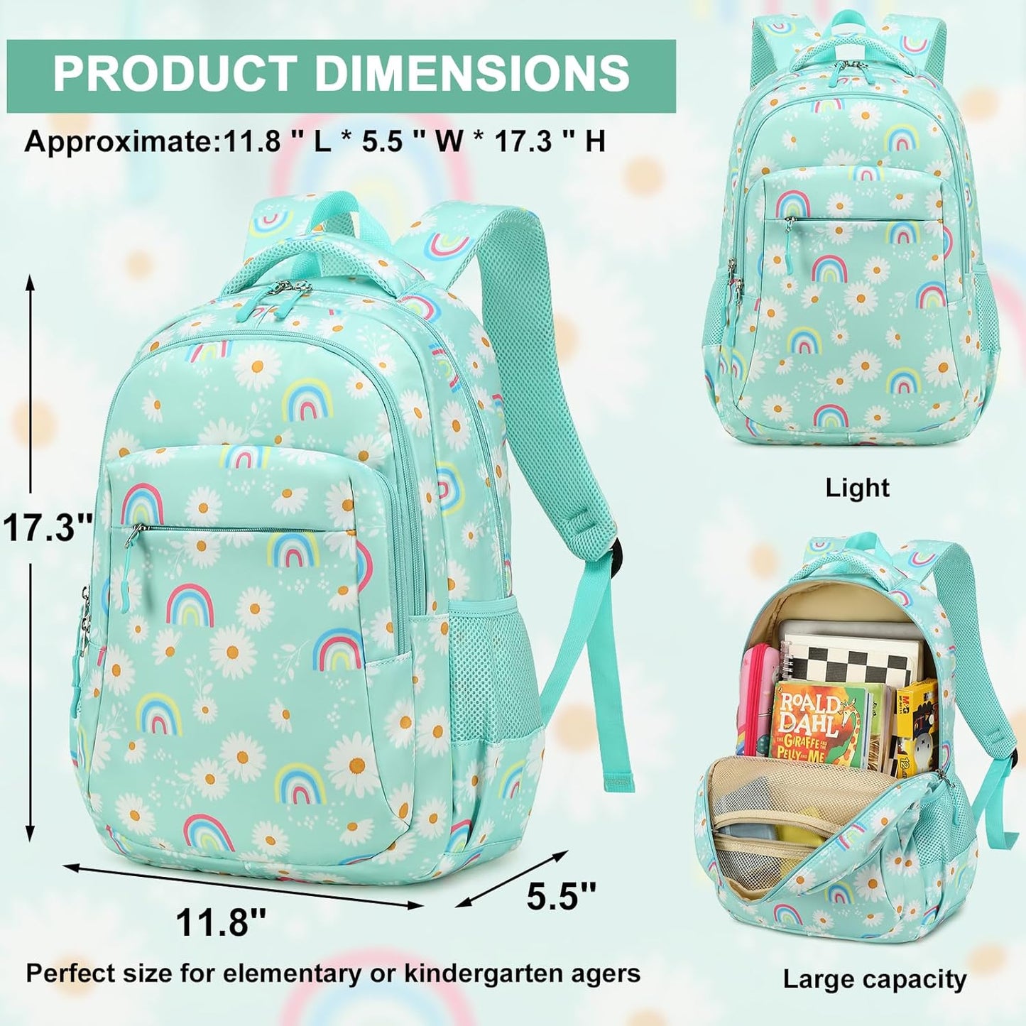 LEDAOU School Backpack for Girls Boys Kids Bookbag Elementary Primary Middle School Bag Travel Back Pack for Ages 6-14