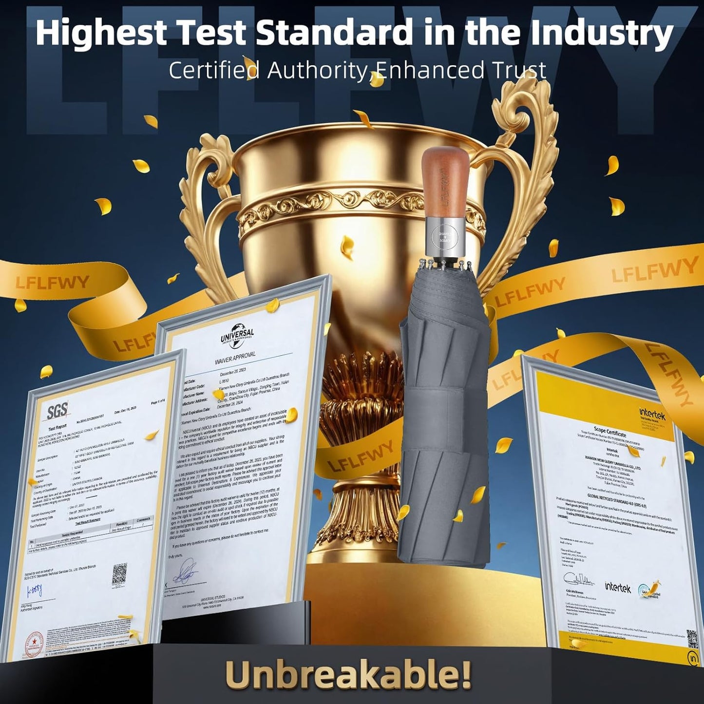 Umbrella Strong Windproof, Triple-Layer Canopy, 10 Fiberglass Ribs, Auto Open/Close, Wooden Handle, Sleeve with Anti-Loss Hook, Umbrellas for Travel & Commute & Daily Use & Gift