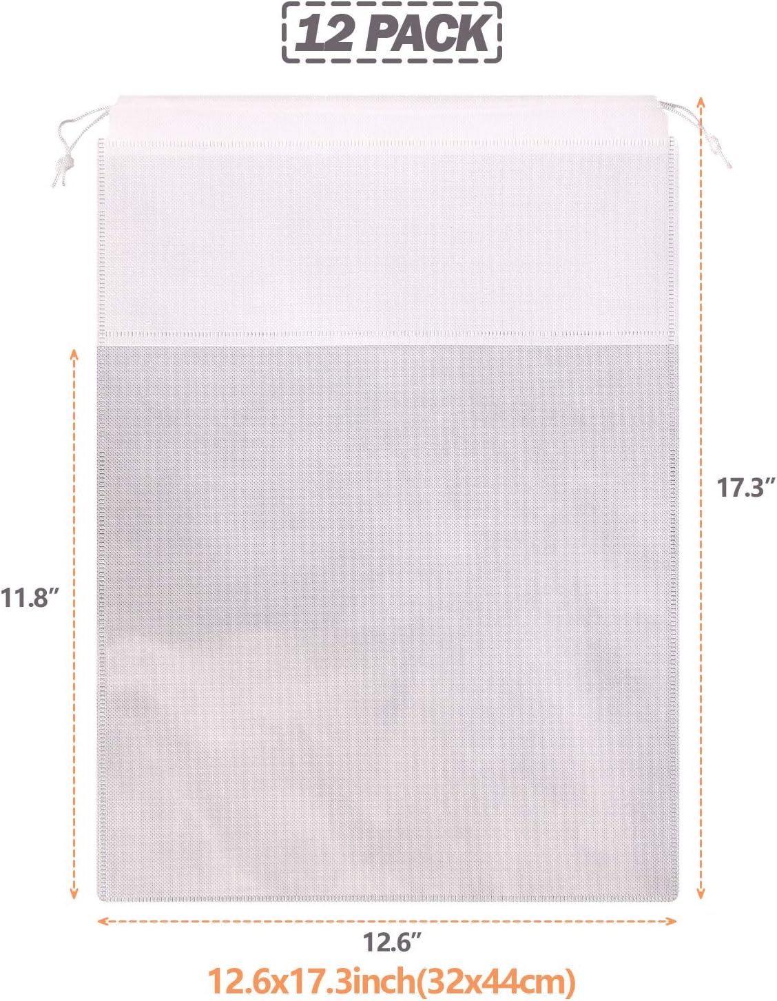 12 Pack Portable Shoe Bags for Travel Large Shoes Pouch Storage Organizer Clear Window with Drawstring for Men and Women White