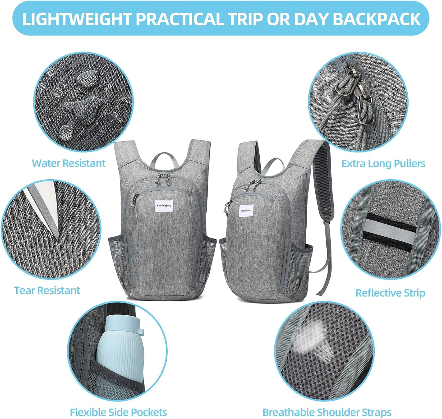 10L Lightweight Hiking Bag Small Daypack Hiking Backpack Foldable Outdoor Bag for Women Men(Gray)