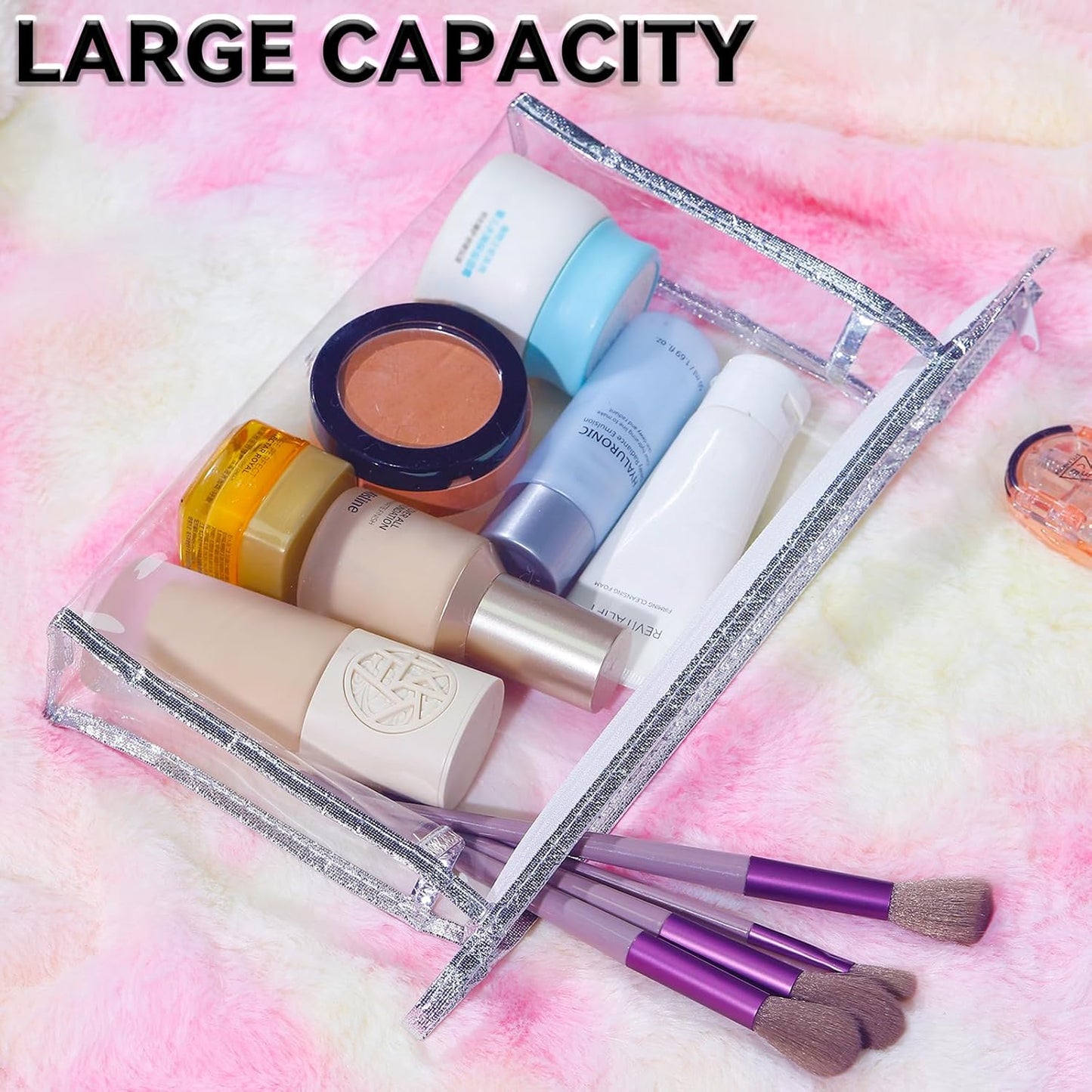 5 Pack Clear Cosmetic Bags Makeup Bags Set Waterproof PVC Clear Toiletry Bag with Zipper, Makeup Organizer Storage Pouches Fit Carry-on Travel Essentials