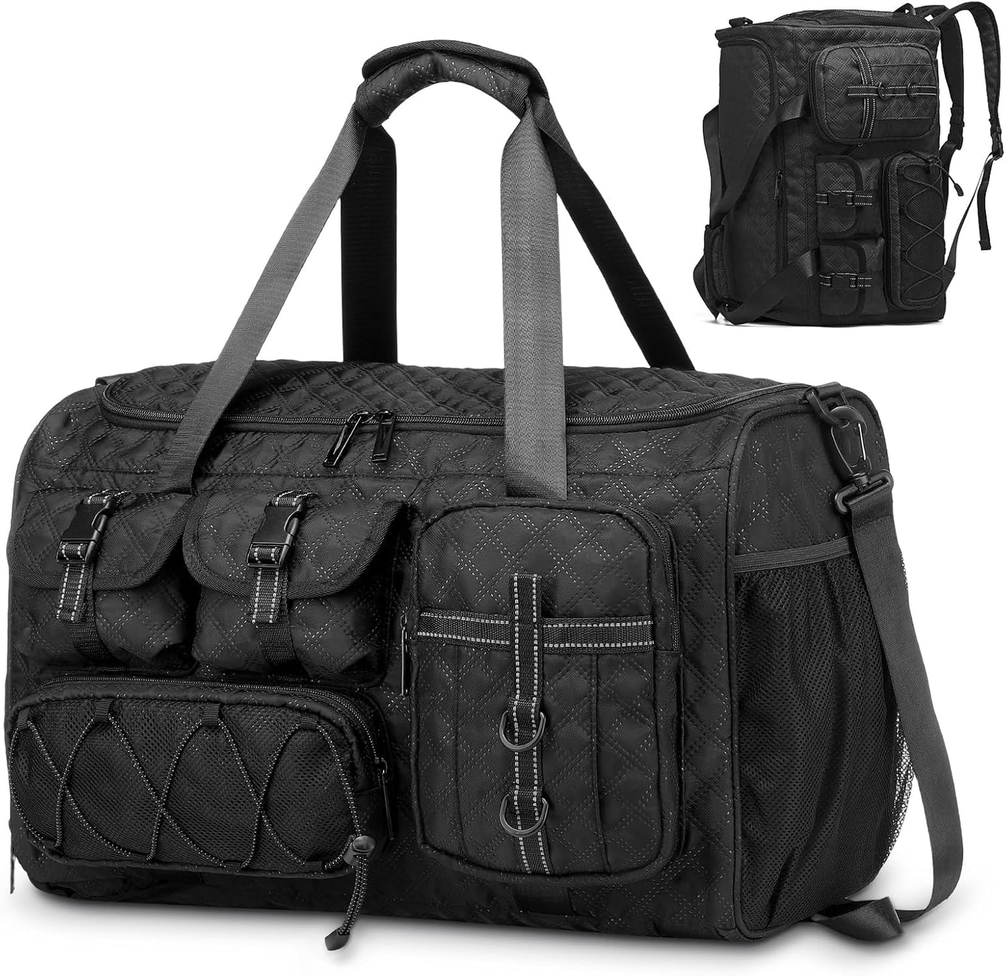 Gym Bag for Men Women, 40L Sport Duffel Bag, Anti-Theft Overnight Backpack W/Shoe Compartment for Fitness Travel, Black