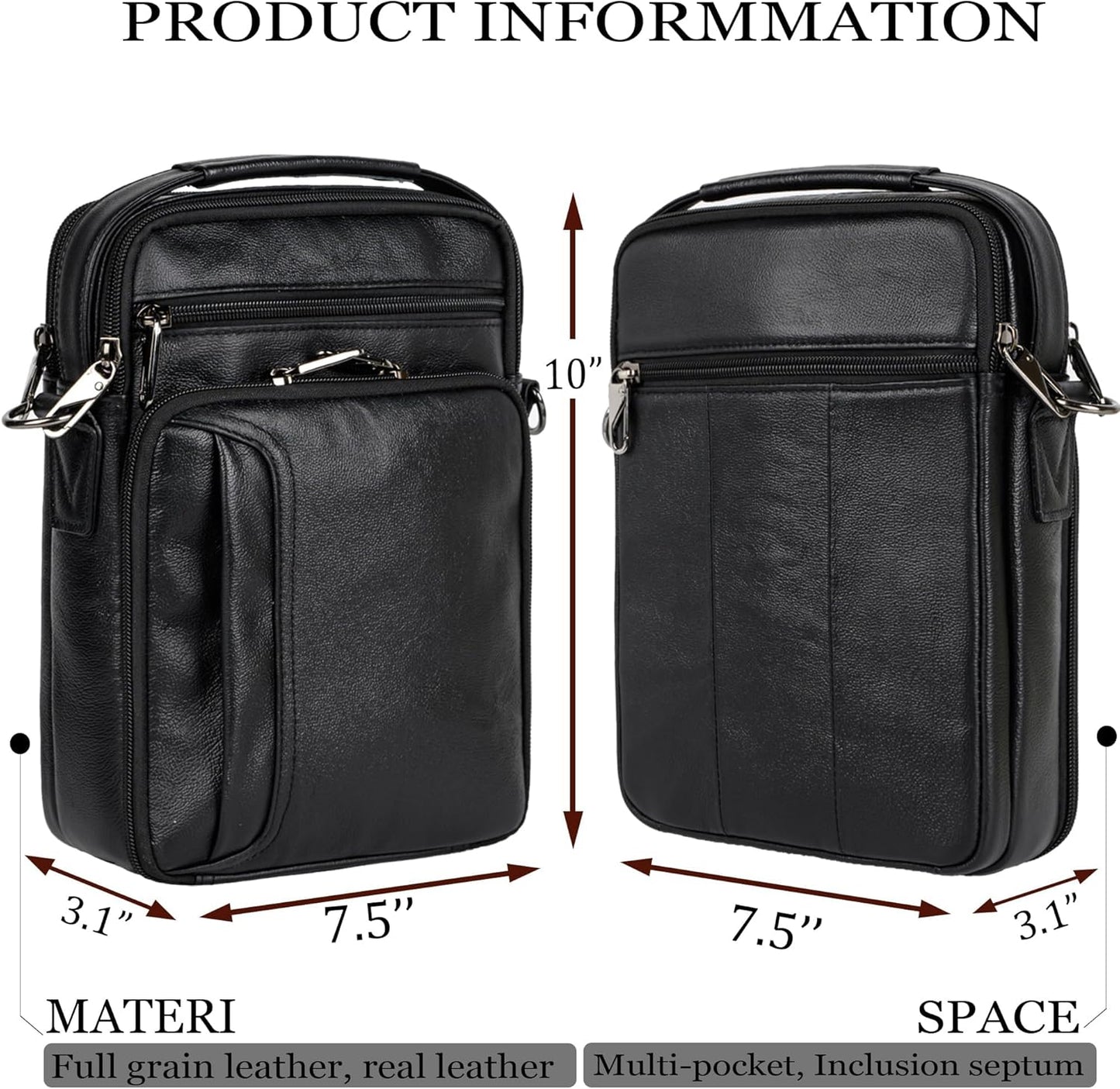 Leather Small Messenger for Men - Women Shoulder Chest Travel Bag - Crossbody Bag