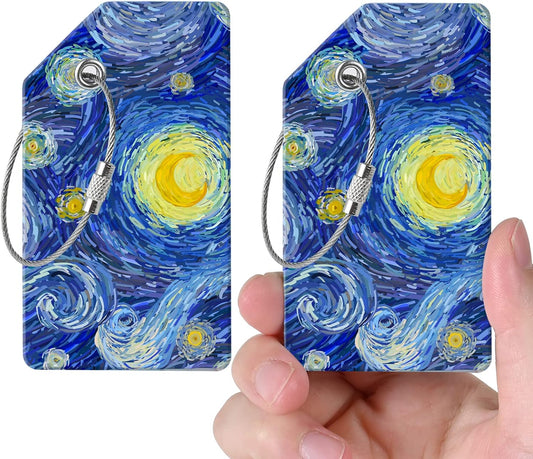 2 Luggage Tags, (1" Smaller Than Traditional) Perfect for Quick Luggage Identification with Stainless Steel Ring and Address Card for Travel and Luggage (Moon)