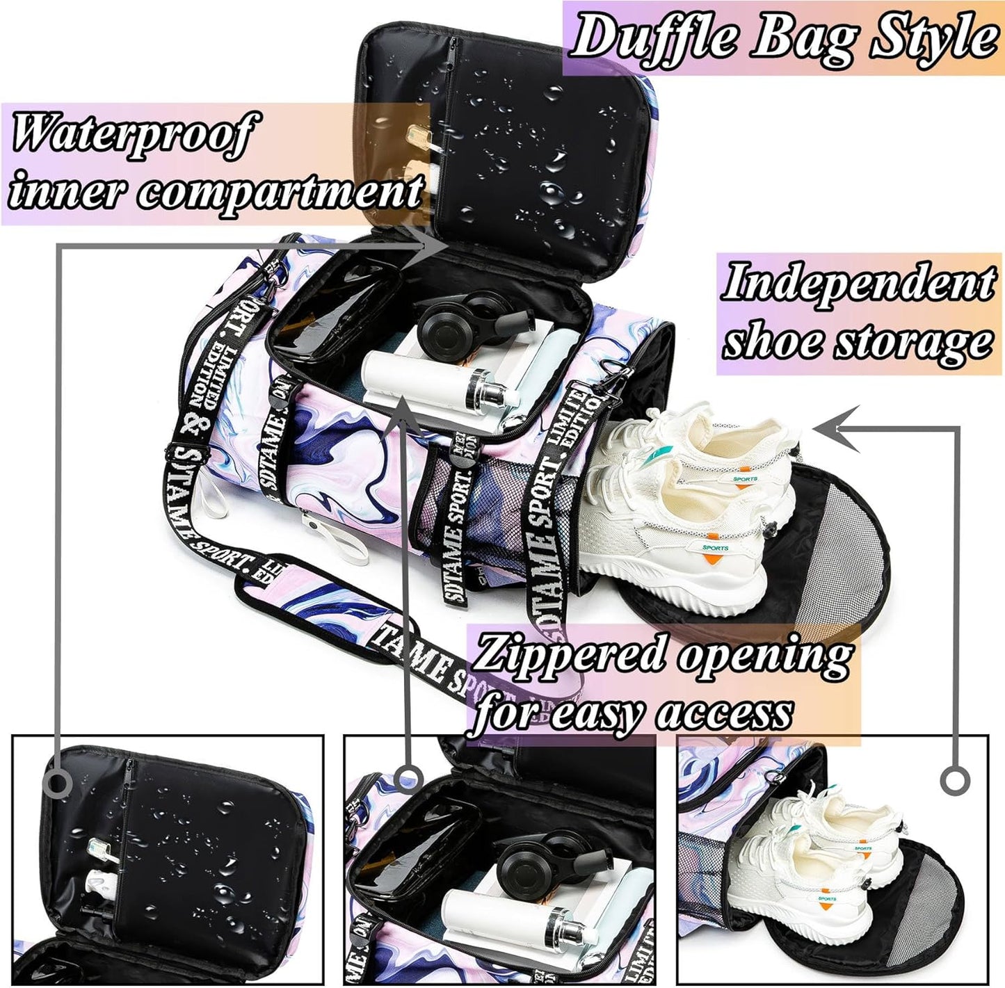 Gym Duffle Bag Backpack with Shoe Compartment,4 ways Travel Backpack for Women and Men,Multi-Functional Weekender bag with Waterproof Layer&Laptop Compartment for Fitness, Travel,Camping