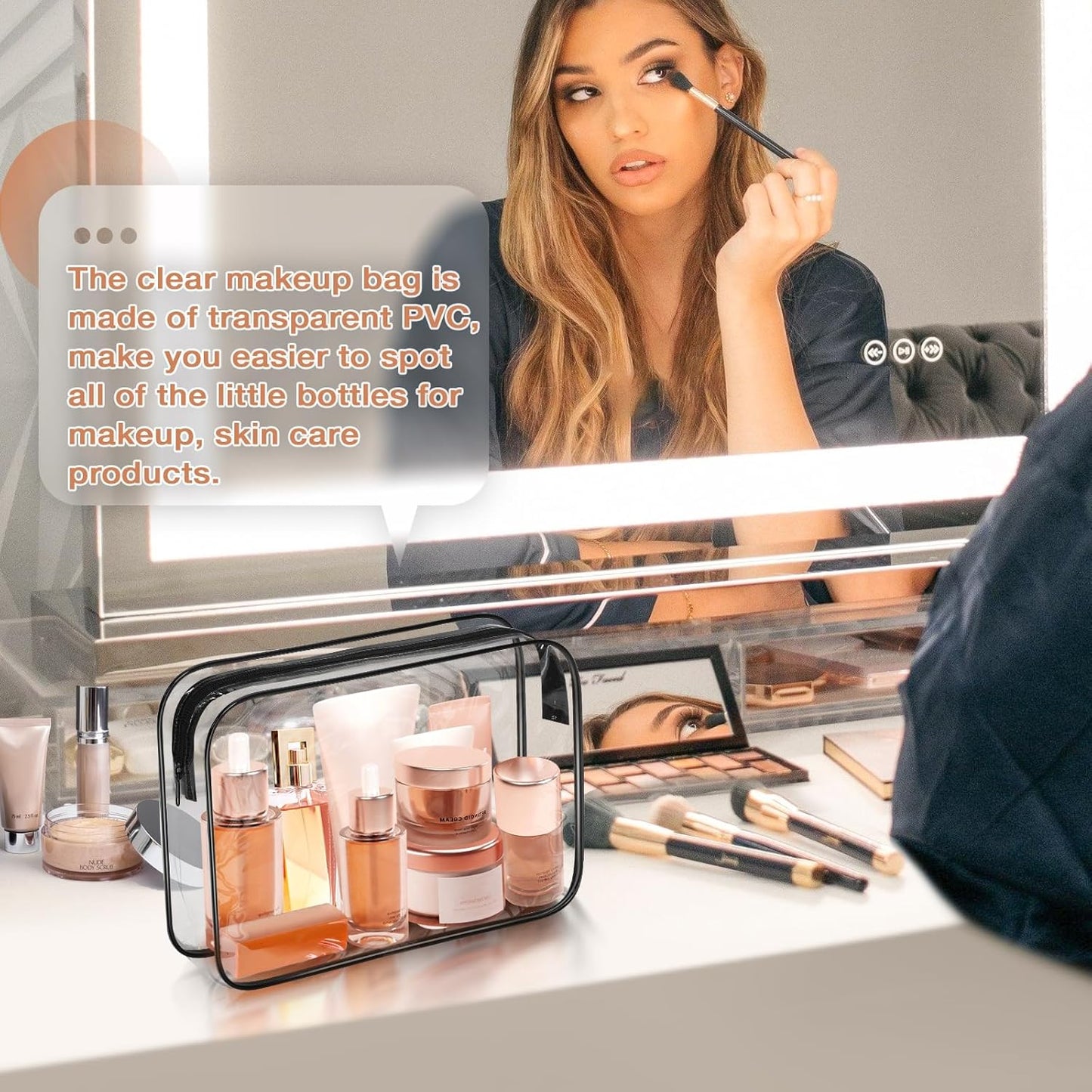 6 Pack Clear Toiletry Bag, TSA Approved Makeup Pouch Water Resistant Portable Travel Organizer, Carry On PVC Cosmetic for Airport Airline Complian