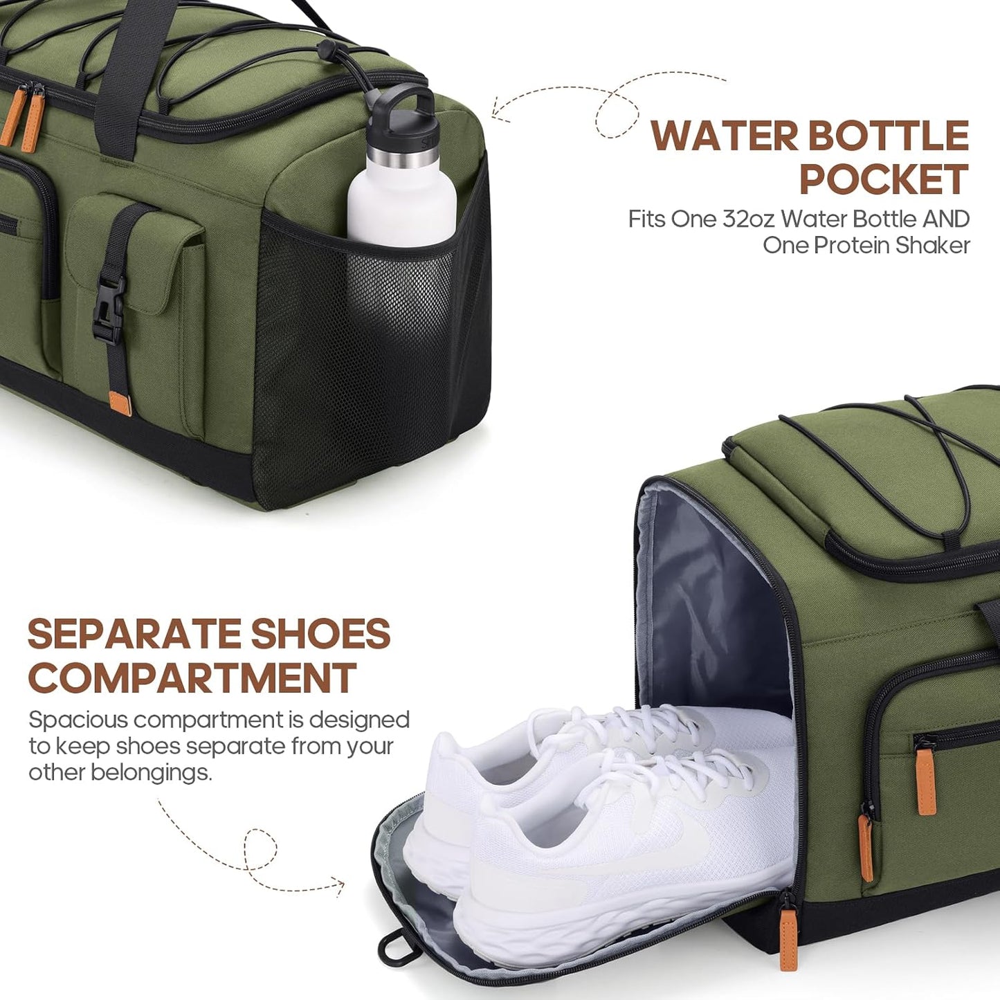 Gym Bag for Men and Women with Shoe & Laptop Compartment, 3-in-1 Sports Travel Duffel Bag Anti-Theft Weekender Carry-On Backpack for Airplane & Workout, Overnight Travel Bag,35L (Green, Medium)