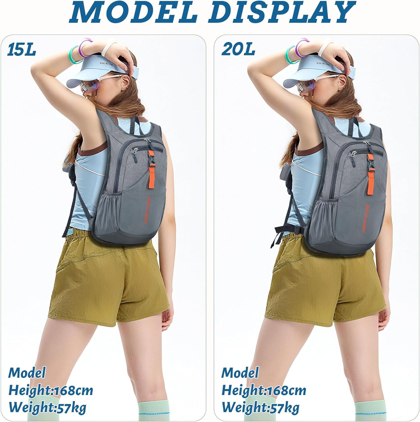 15L Small Hiking Backpack for Men Women Foldable Packable Back Pack Ultralight Hiking Daypack for Travel Camping Outdoor, Gray