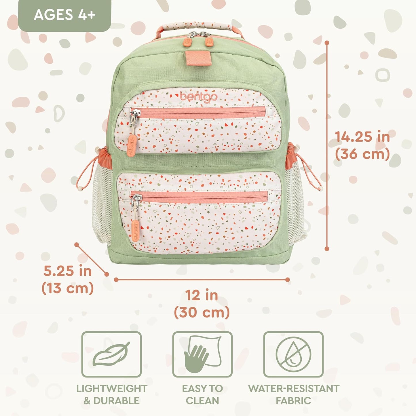 Bentgo Kids Backpack (Whimsy & Wonder Collection) - Lightweight 14’’ for School, Travel & Daycare - Ideal for Kids 4+, Durable & Water-Resistant, Roomy Interior, Loop for Lunch Bag (Geo Speckle)