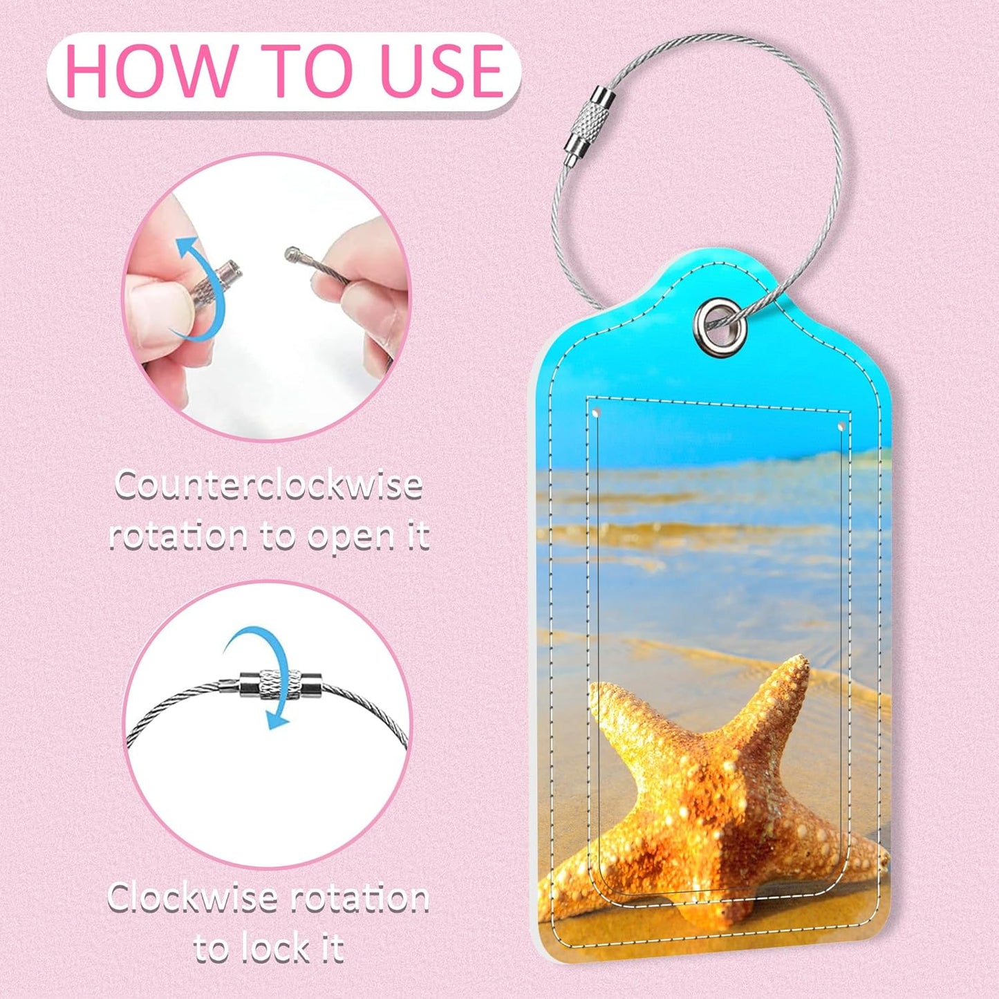 2 Pack Beach Shells Luggage Tag for Suitcase,Starfish PU Leather Suitcase Tags Identifiers with Privacy Name Address Labels and Steel Loop for Women Men Travel