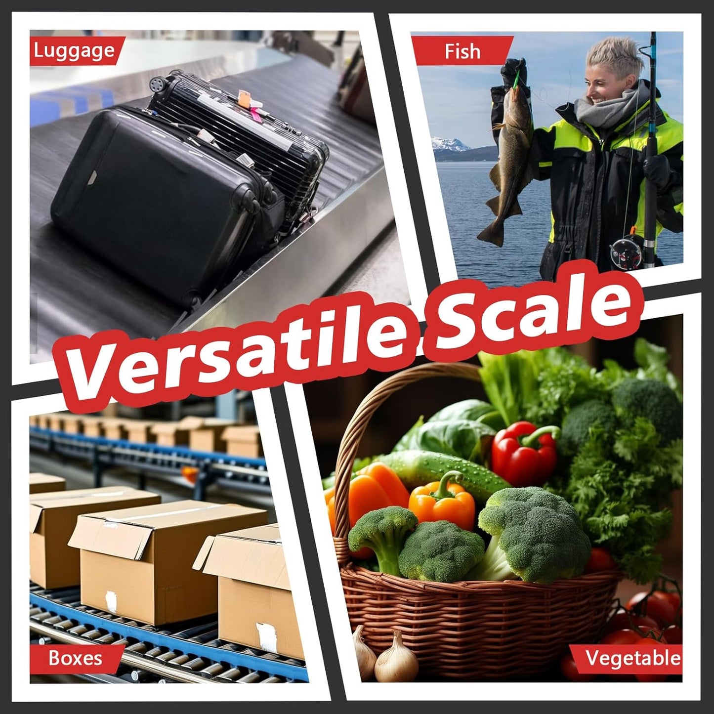 2PC Portable Luggage Weight Scale with Hook- Black & White Fishing Hanging Scale Mechanical Kitchen, Multi-Purpose Travel Suitcase Scale with Tape Measure (80 Lbs)