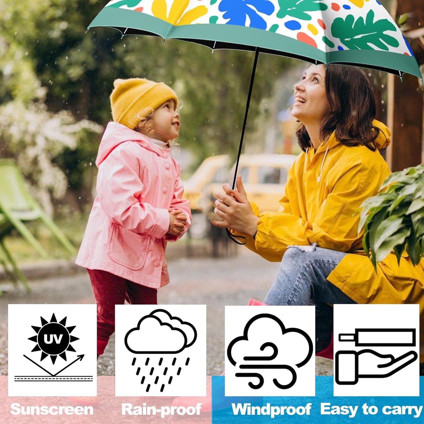Small Travel Folding Umbrella for Girl, Portable, UV, SunShade, Compact, Automatic, Rain & Wind