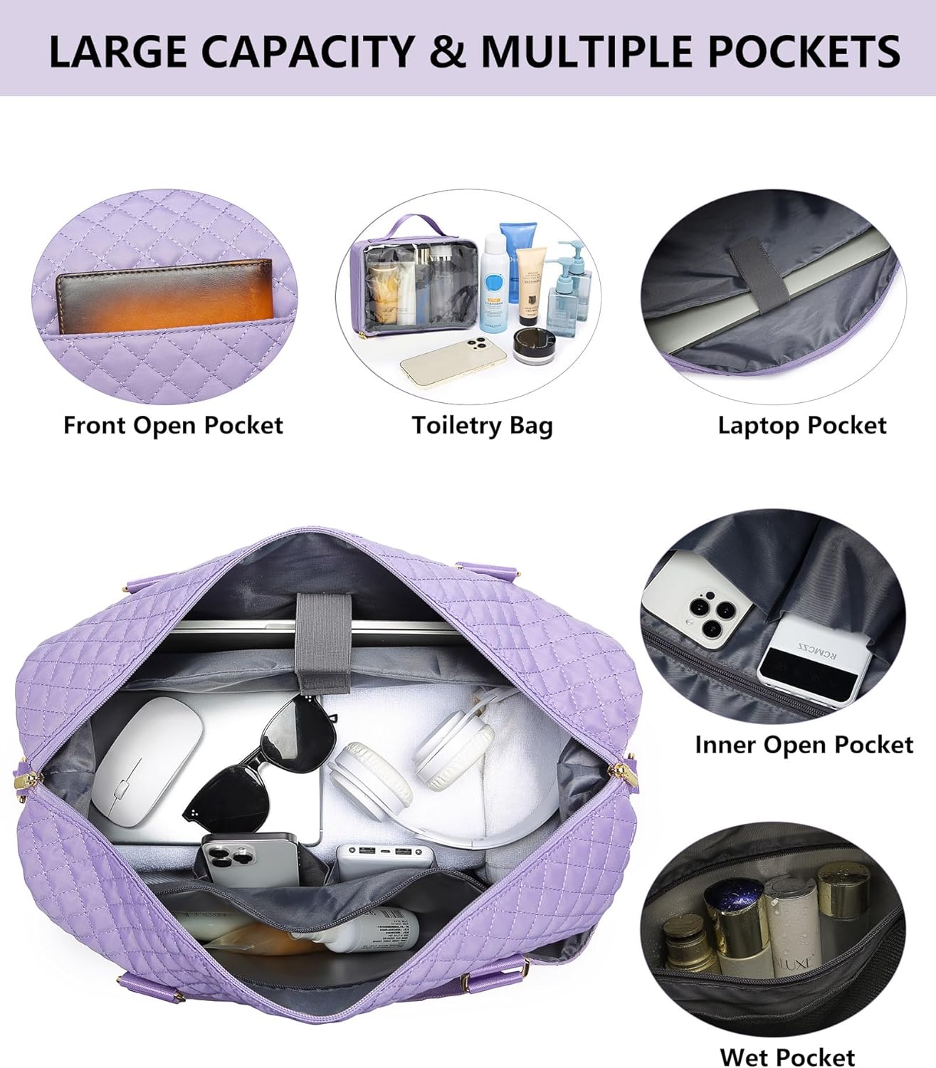 Weekender Bags for Women Duffle Bag - Travel Duffel Bag with Shoe Compartmen Carry on Overnight Bag Gym Duffel Bag with Wet Pocket Hospital Bags for Labor and Delivery Purple