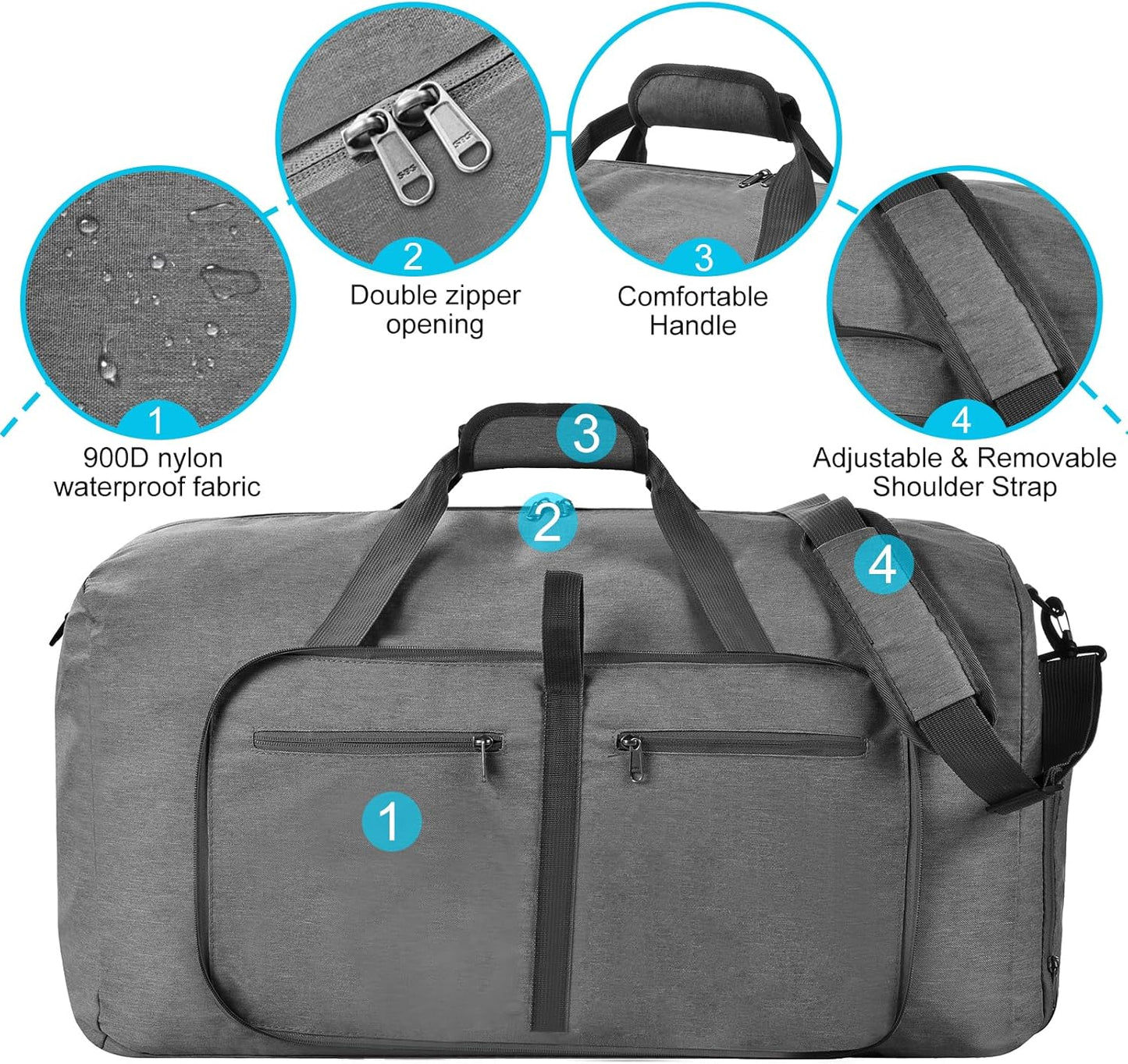 Felipe Varela Duffle Bag with Shoes Compartment and Adjustable Strap,Foldable Travel Duffel Bags for Men Women,Waterproof Duffel Bags