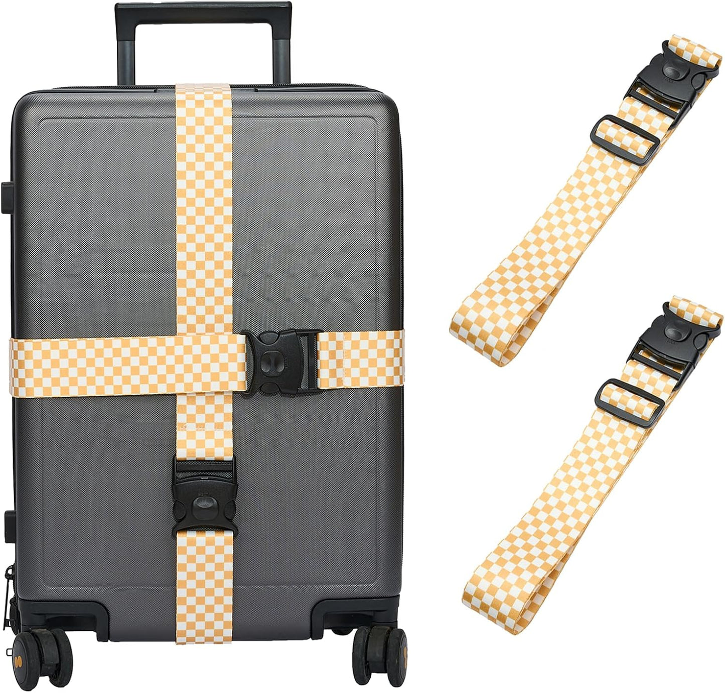 2 Pack 75'' x 2'' Adjustable Luggage Straps for Suitcase Belt Travel Bag Packing Straps Accessories (Yellow Plaid)