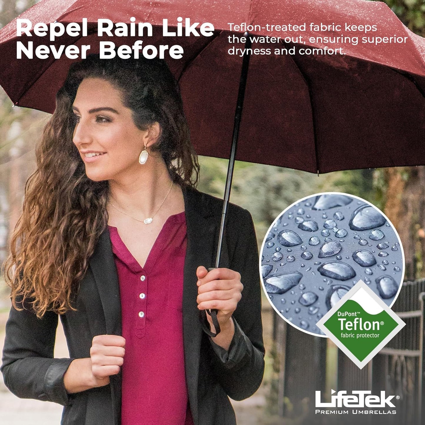 LifeTek Premium Travel Umbrella - Windproof & Compact for Men & Women, Automatic Open Close, Fits in Purse Laptop Bag or Backpack, Strong Frame for Heavy Rain & Sun UV Protection