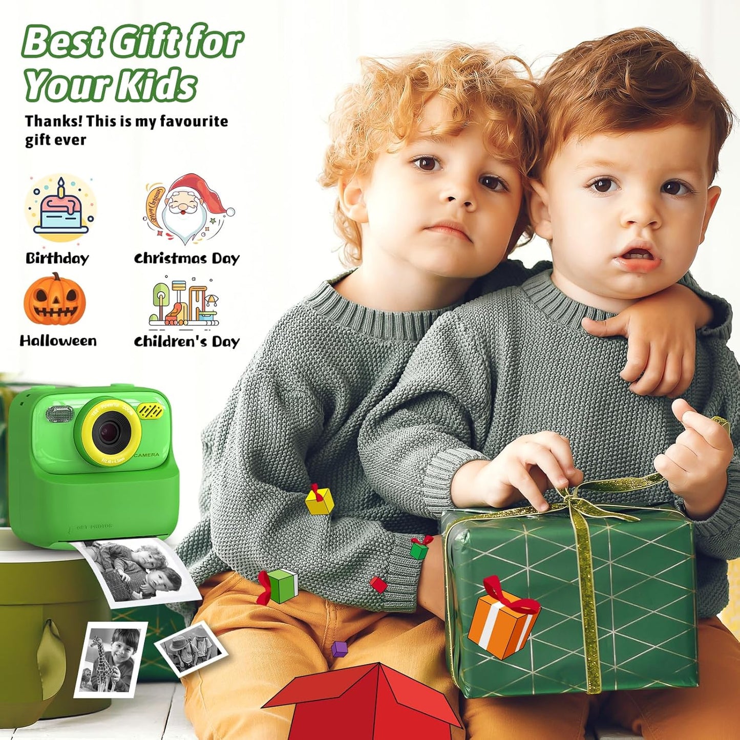 Kids Instant Digital Cameras for Boys and Girls, 1080P HD Dual-Lens Selfie Digital Camera with Print Paper & 32G Card, Christmas Birthday Gifts Toys for Toddler and Teenagers Age 3-16 Years Old