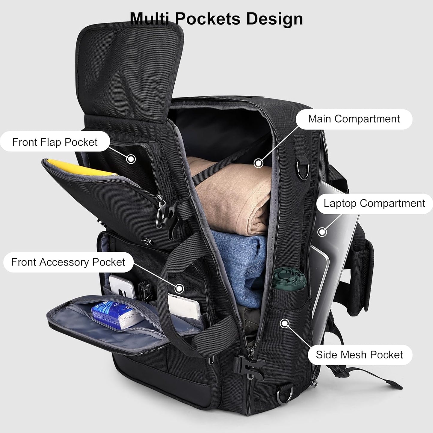 PIJUSHI Travel Backpack for Women Men Carry on Luggage Backpack Convertible Large Laptop Duffel Bag for Airplanes(PE049 Black)