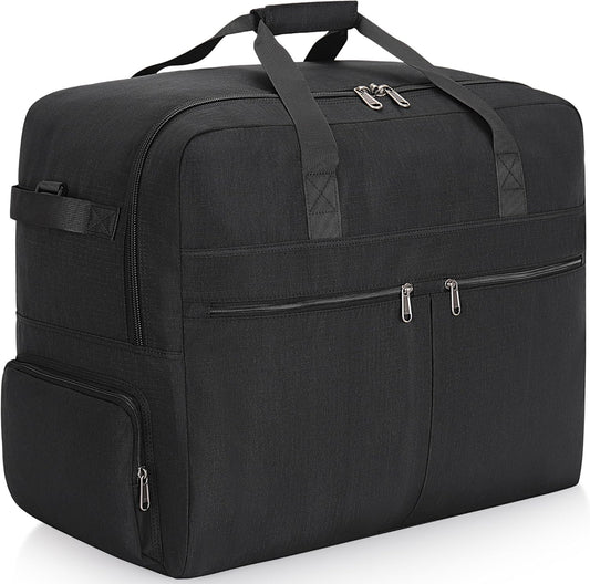 100L Foldable Large Travel Duffle Bag for Men and Women, Packable Duffel Bags with Shoe Compartment, Water Repellent & Tear Resistant (Black)