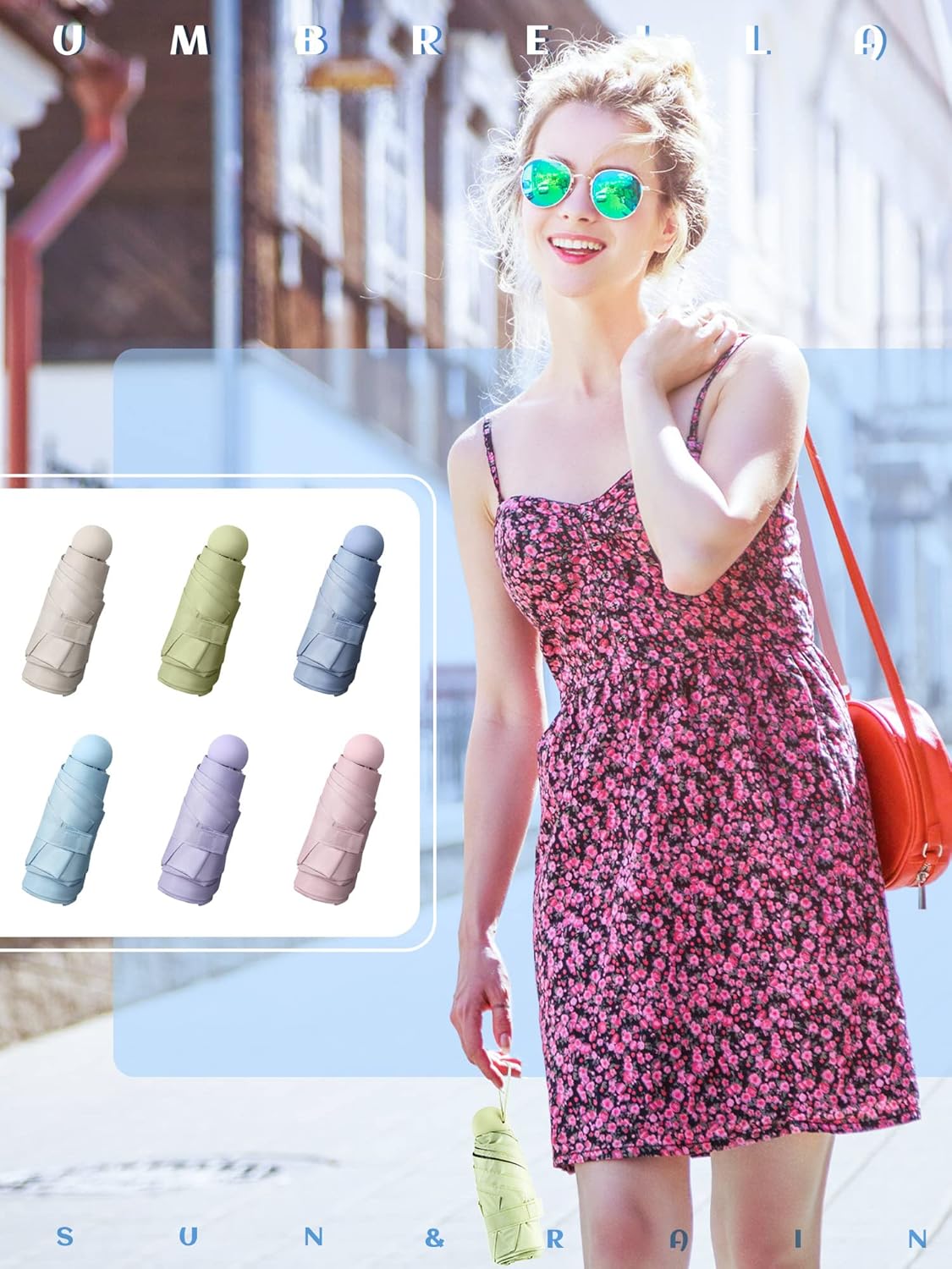 Pinkunn 6 Pieces Travel Mini Umbrella for Purse, Colored Compact Umbrellas, Bulk Small Folding UV Lightweight Portable Windproof Pocket for Sun Rain Protection, Girls Women