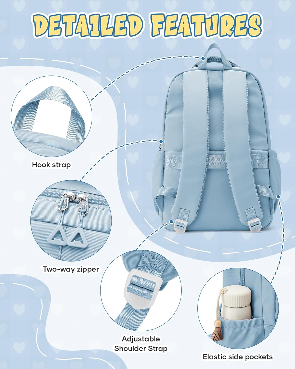 School Backpack for Women Men Cute Backpack for College Students Lightweight High School bag for Teens Girls Boys Waterproof Casual Daypacks Bookbag(Blue)