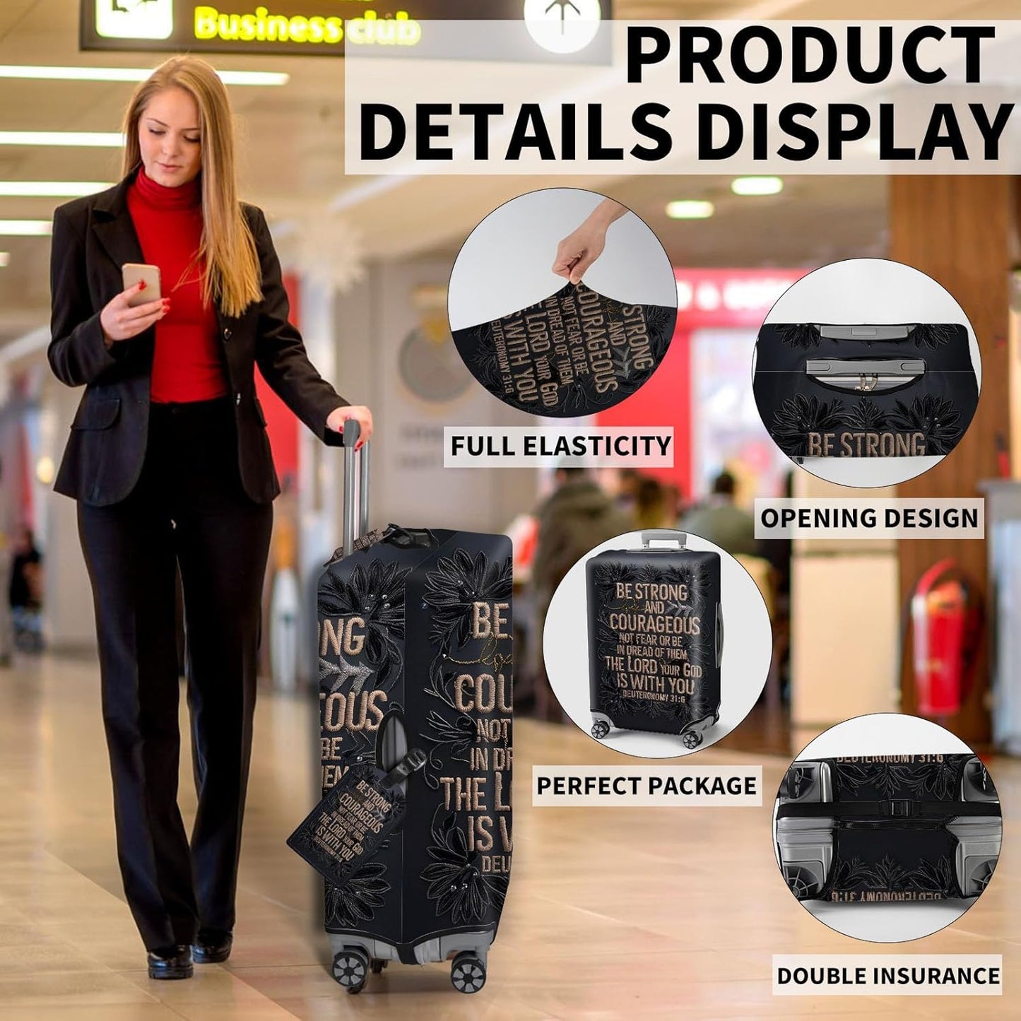 Travel Luggage Cover,Embroidery Bible VersesTheme Suitcase Cover Accessory Kit, Luggage Tag, and Comfortable Luggage Handle Wrap, Washable Luggage Suitcase Protector (22-24 inch,M)