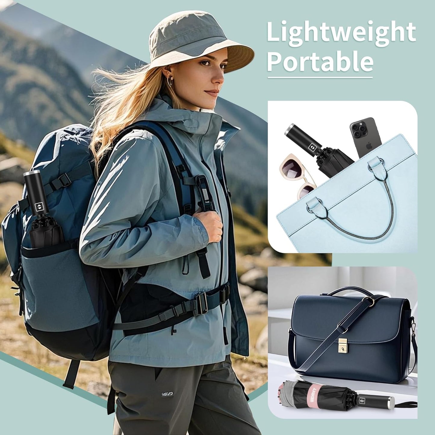 Seniny Inverted Travel Umbrella, Automatic Umbrellas for Rain, Windproof Compact Umbrella with Reflective Stripe, Folding UV Umbrella Sun Umbrella, Portable Large Umbrella for Backpack, Lightweight