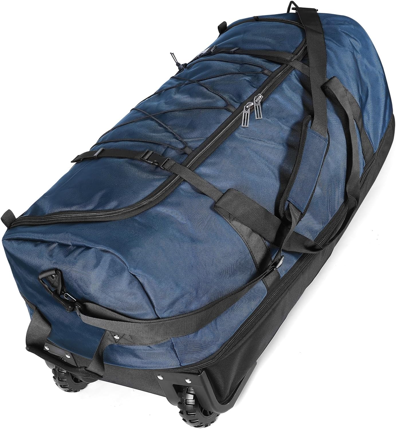 110L Expandable to 140L 32” Foldable Oxford Soft-Sided Rolling Duffle Bag with 2 Heavy-Duty Wheels,3 Large Compartments,Adjustable Shoulder Strap and Attached Organizer Pouch,Navy Blue
