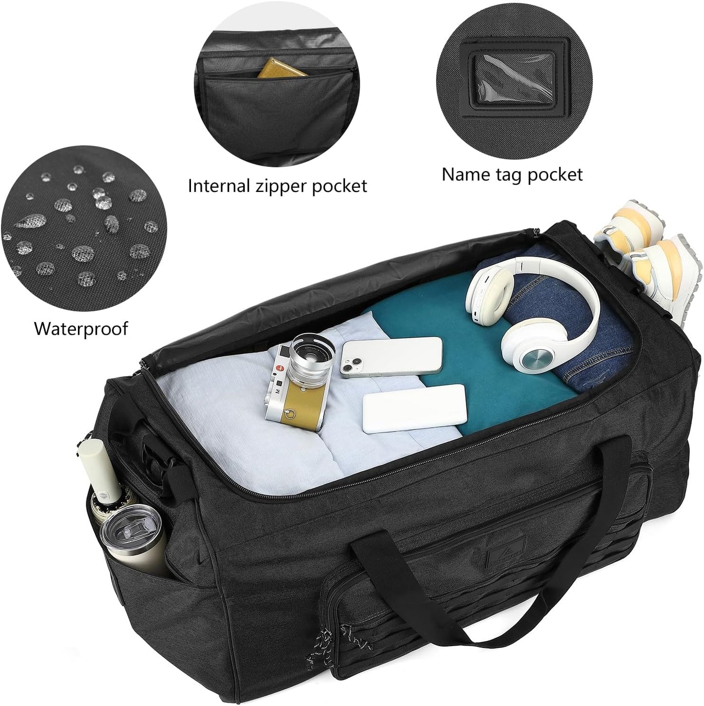 125L Extra Large Gym Duffle Bag for Men Women with Shoes Compartment Heavy Duty Tactical Sports Duffel Bag Big Football Baseball Basketball Soccer Hockey Team Equipment Bag, Black