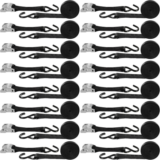 16 Pcs Cambuckle Tie Down Straps 1763lbs Break Strength Securing Straps 1'' x 15 ft Cambuckle Tie Downs with S Hook for Motorcycle, Kayak, Car, Truck, Boat Moving, Securing Cargo(Black)