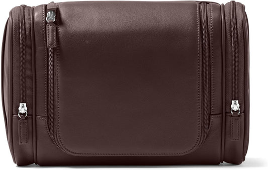 Leatherology Brown Hanging Toiletry Kit – Full Grain Leather Travel Organizer with Hanger and Multiple Storage Compartments