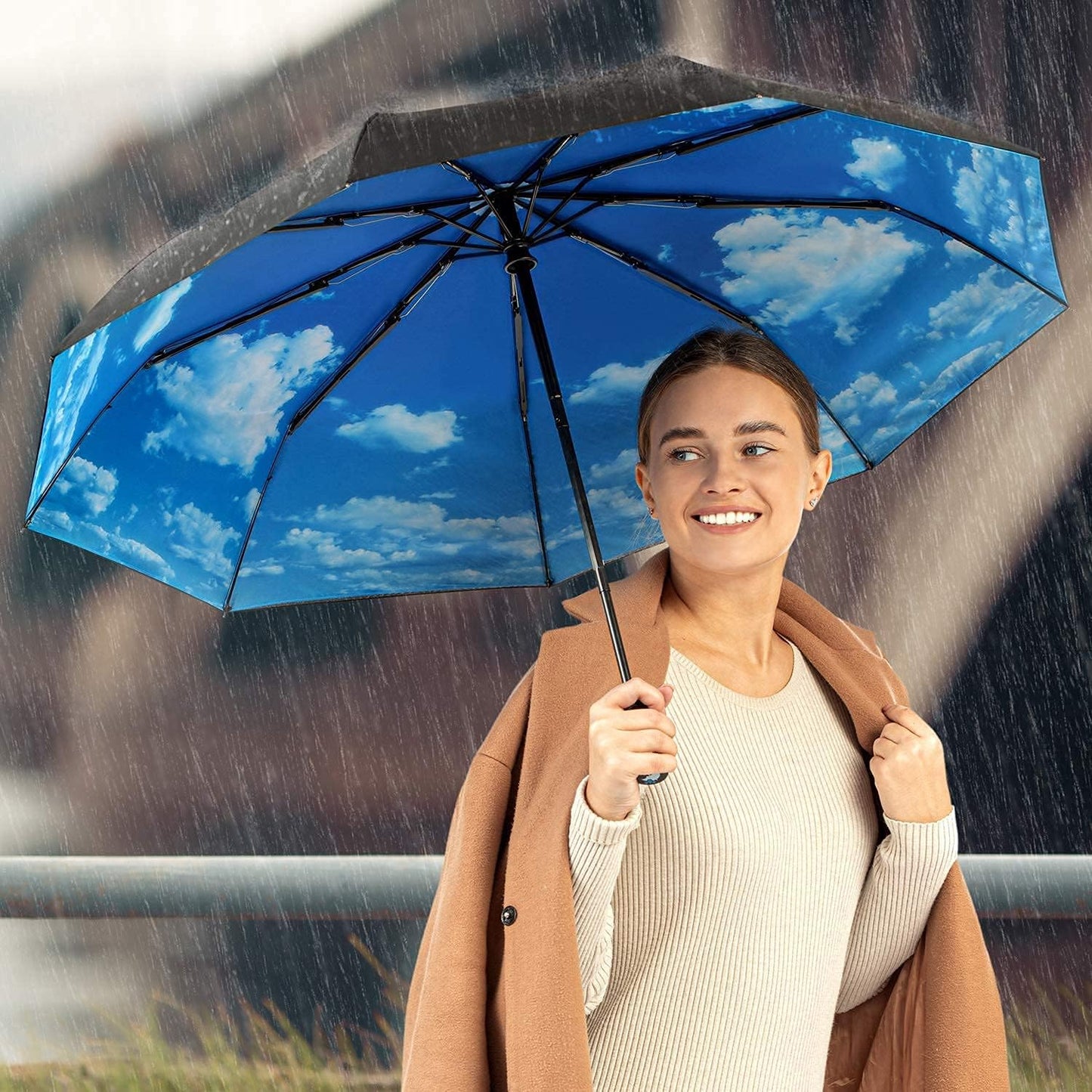 REPEL Windproof Travel Umbrella - Compact & Withstands Winds up to 85MPH , Strongest Premium Auto Folding Umbrella for Rain and Sun - Durable, Light & Portable for Women & Men , Fits Backpack & Cars