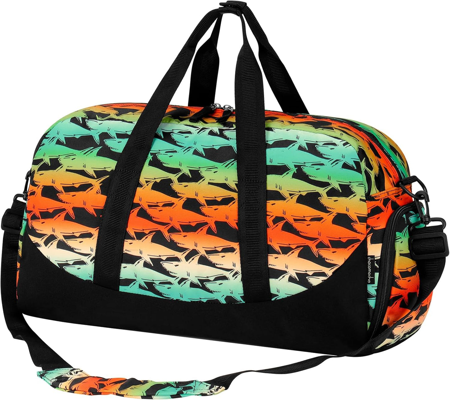 Choco Mocha Kids Shark Duffle Bag for Boys - Travel, Overnight, Gym, Sports & Sleepover Bag - 6-8 Years Gift