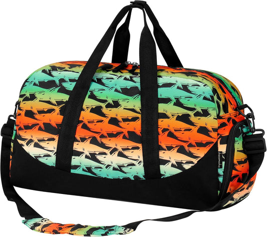 Choco Mocha Kids Shark Duffle Bag for Boys - Travel, Overnight, Gym, Sports & Sleepover Bag - 6-8 Years Gift