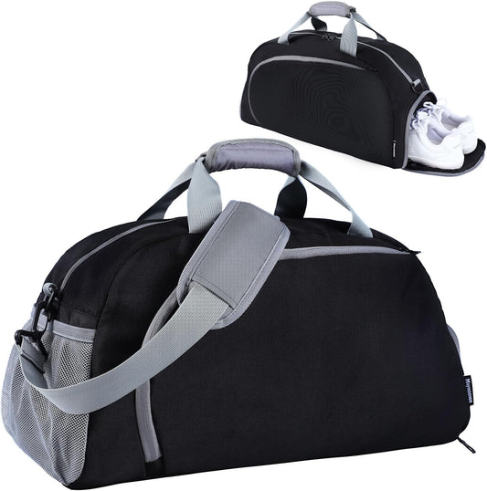 Pickleball Gym Bag for Women Men,Waterproof Small Sport Duffel Bag with Shoes Compartment and Wet Pocket for Travel Yoga Basketball Tennis,Black