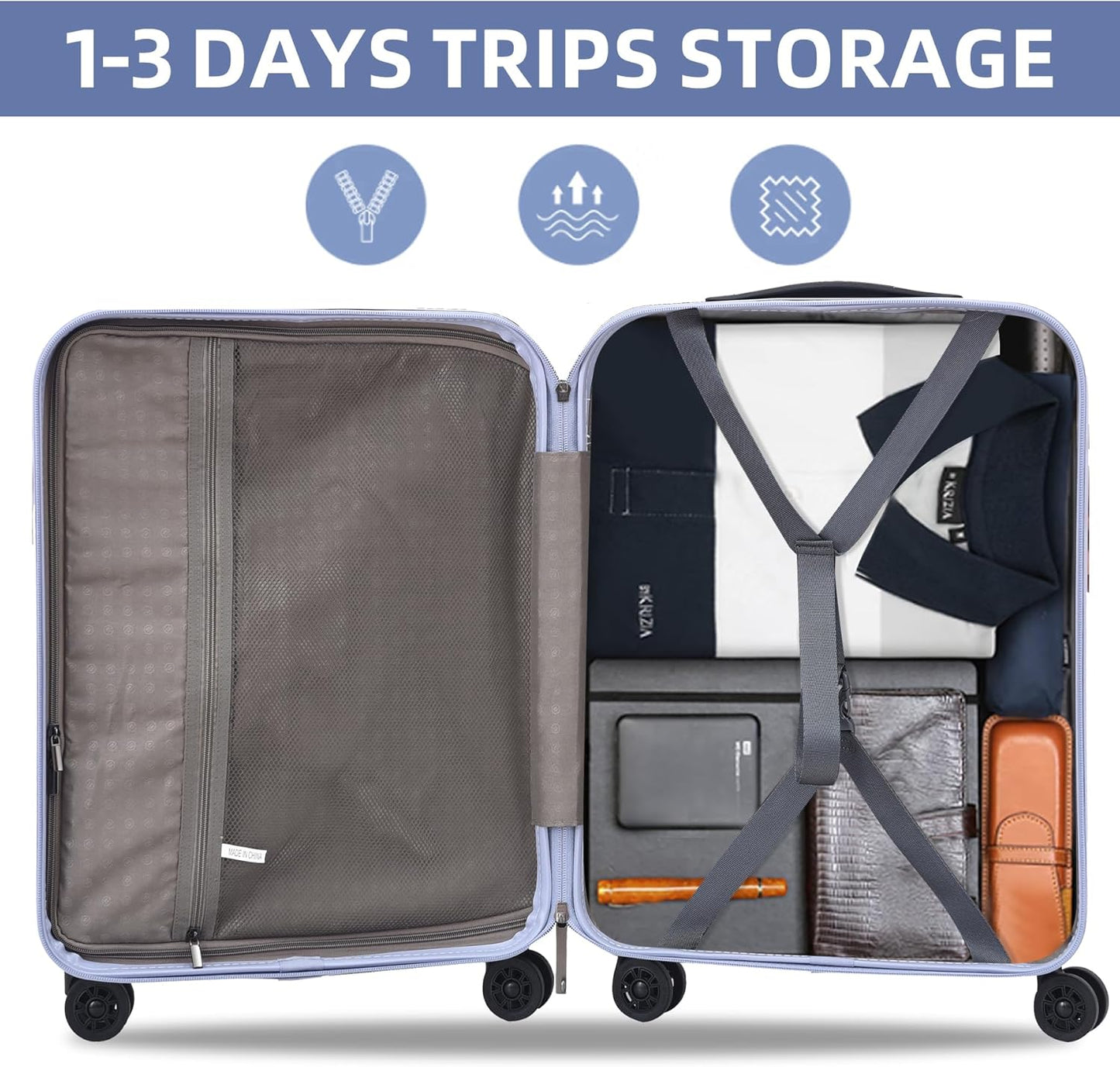 19 Inch Suitcase Hand Luggage with Front Pocket for 15.6" Laptop, 35 * 23 * 55cm, 43L, Ligthweight ABS+PC Hardshell Carry On, Lilac Purple