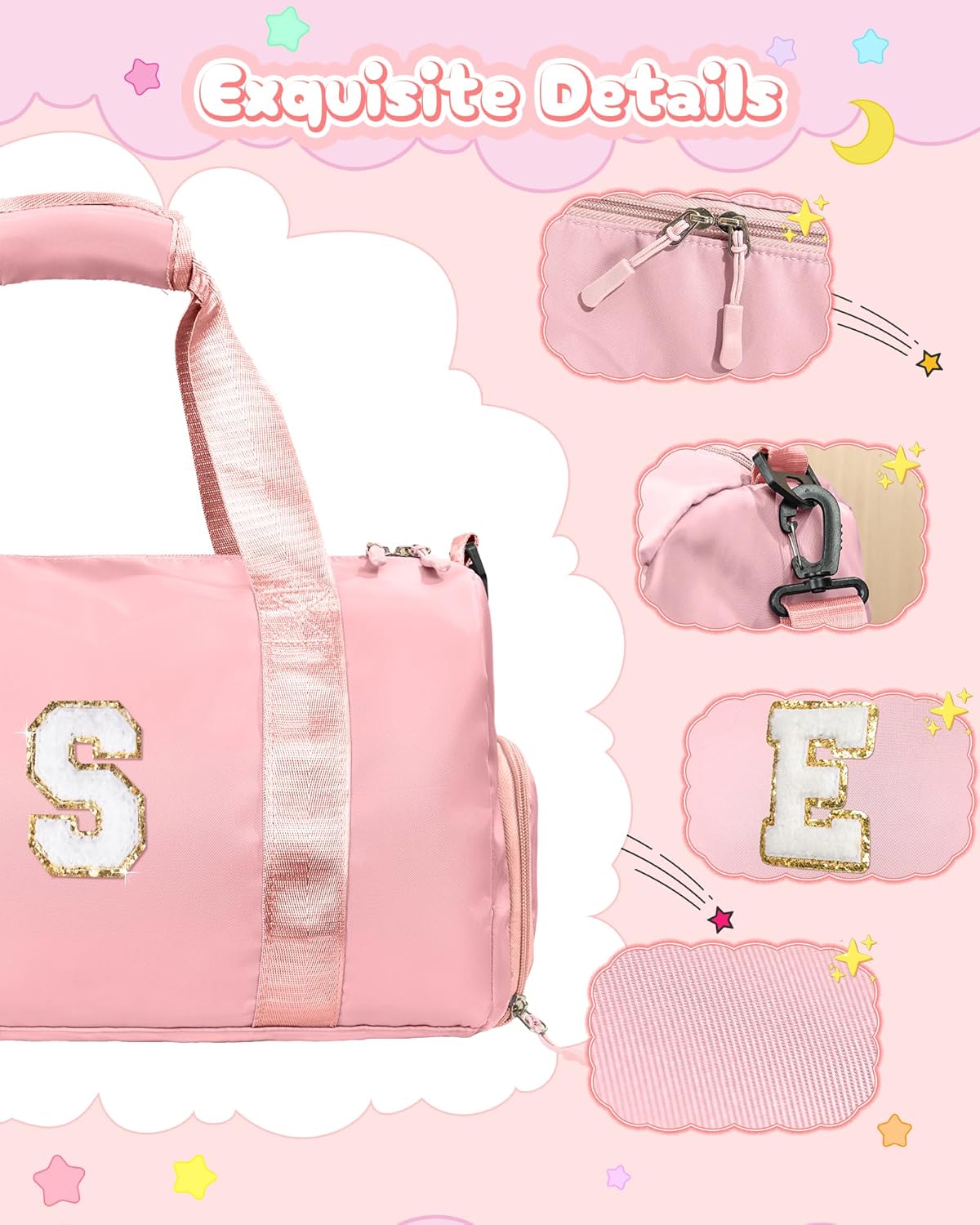 Gifts for Niece-Girl Gym Bag with Shoe Compartment, Kid Personalized Weekender Overnight Bags, Initial Travel Tote with Makeup Pouch, Birthday Gift for Sister Granddaughter (Letter J)