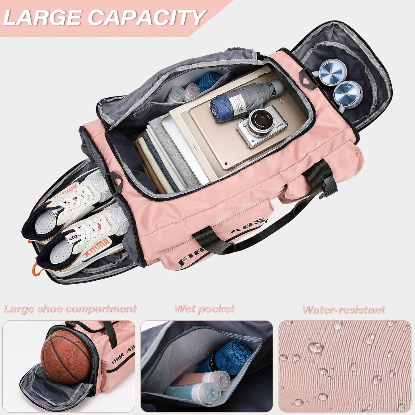 Gym Bag for Women, 65L Large Capacity Travel Duffle Bag 3 in1 Convertible Backpack with Shoes Compartment and Dry and Wet Separation