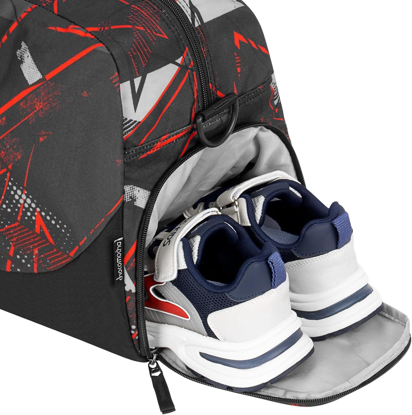 Choco Mocha Kids Duffle Bag for Boys & Toddlers - Travel, Overnight & Sleepover Bag - Black & Red