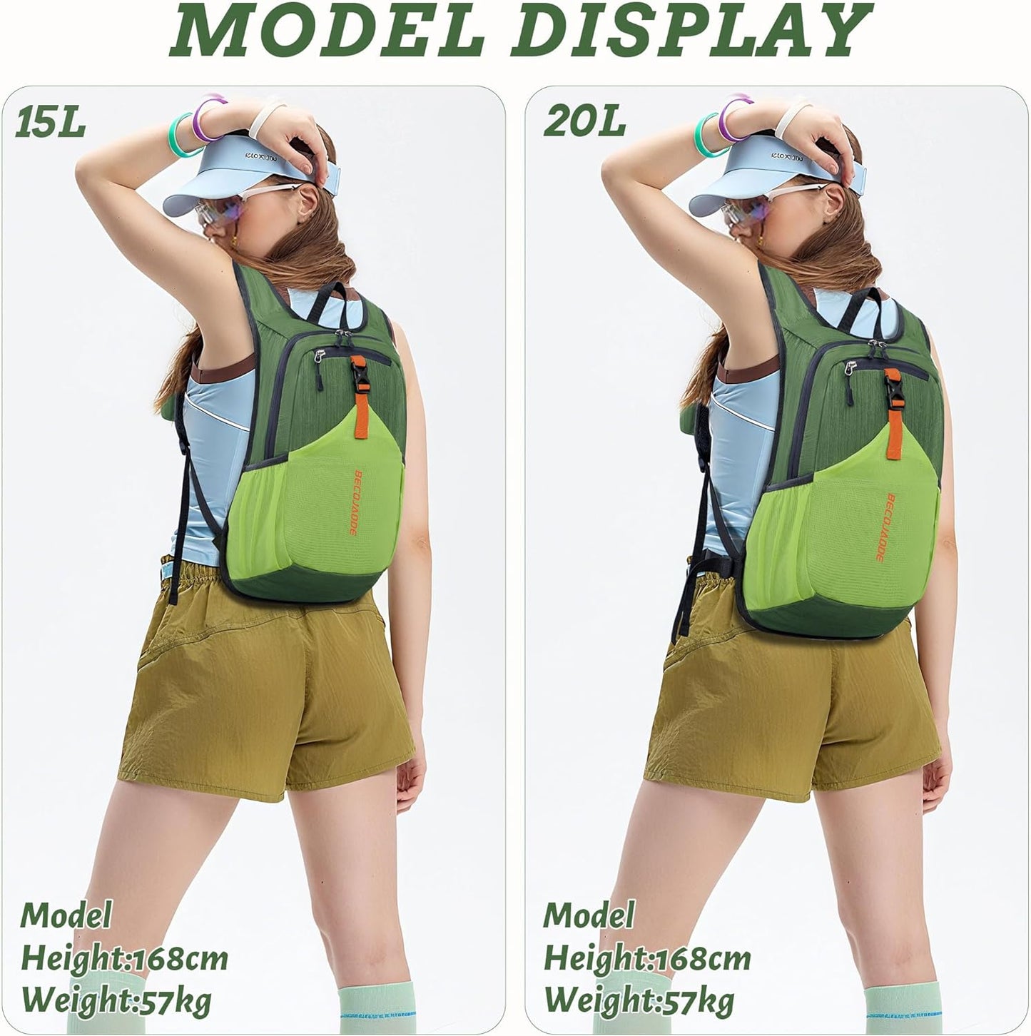 15L Small Hiking Backpack for Men Women Foldable Packable Back Pack Ultralight Hiking Daypack for Travel Camping Outdoor, Olive Green