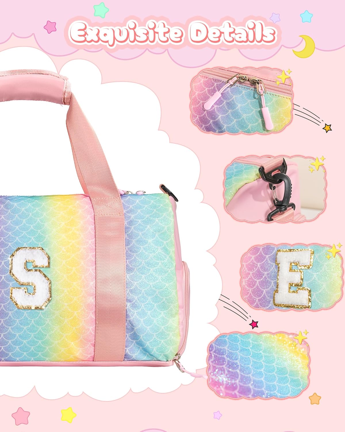 6 7 8 9 10 Year Old Girls Birthday Gift-Girl Gym Bag with Shoe Compartment, Kid Personalized Weekender Overnight Bags, Initial Travel Tote with Makeup Pouch, Easter Gifts for Teen (Letter Q)