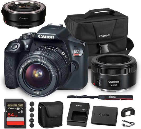 Canon EOS Rebel T6 DSLR Camera with 18-55mm Lens| 18MP APS-C CMOS Sensor, Built-In Wi-Fi & Full HD Video| For Travel & Everyday Photography(1159C003) + EF 50mm f/1.8 STM Lens + Adapter EF-EOS R + More