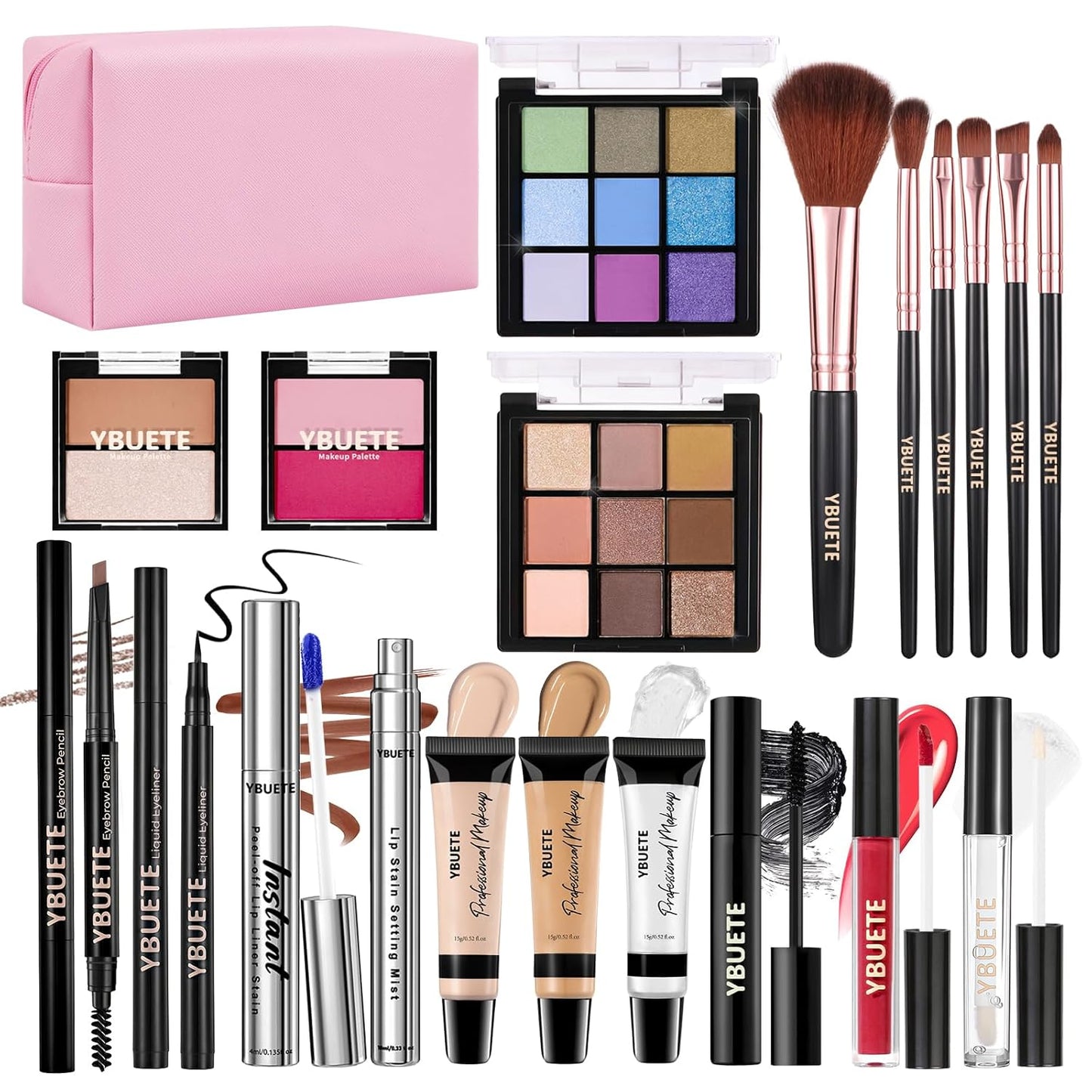 Makeup Full Kit for Beginners Girls Women, Travel Makeup Set Present for Her,Cosmetic Set Include Eyeshadow Blush Lip Gloss Peel Off Lip Stain Eyeliner Mascara Eyebrow Pencil Cosmetic Bag