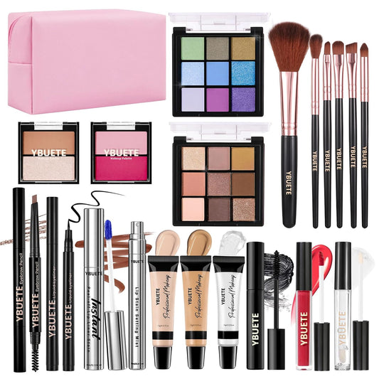 Makeup Full Kit for Beginners Girls Women, Travel Makeup Set Present for Her,Cosmetic Set Include Eyeshadow Blush Lip Gloss Peel Off Lip Stain Eyeliner Mascara Eyebrow Pencil Cosmetic Bag