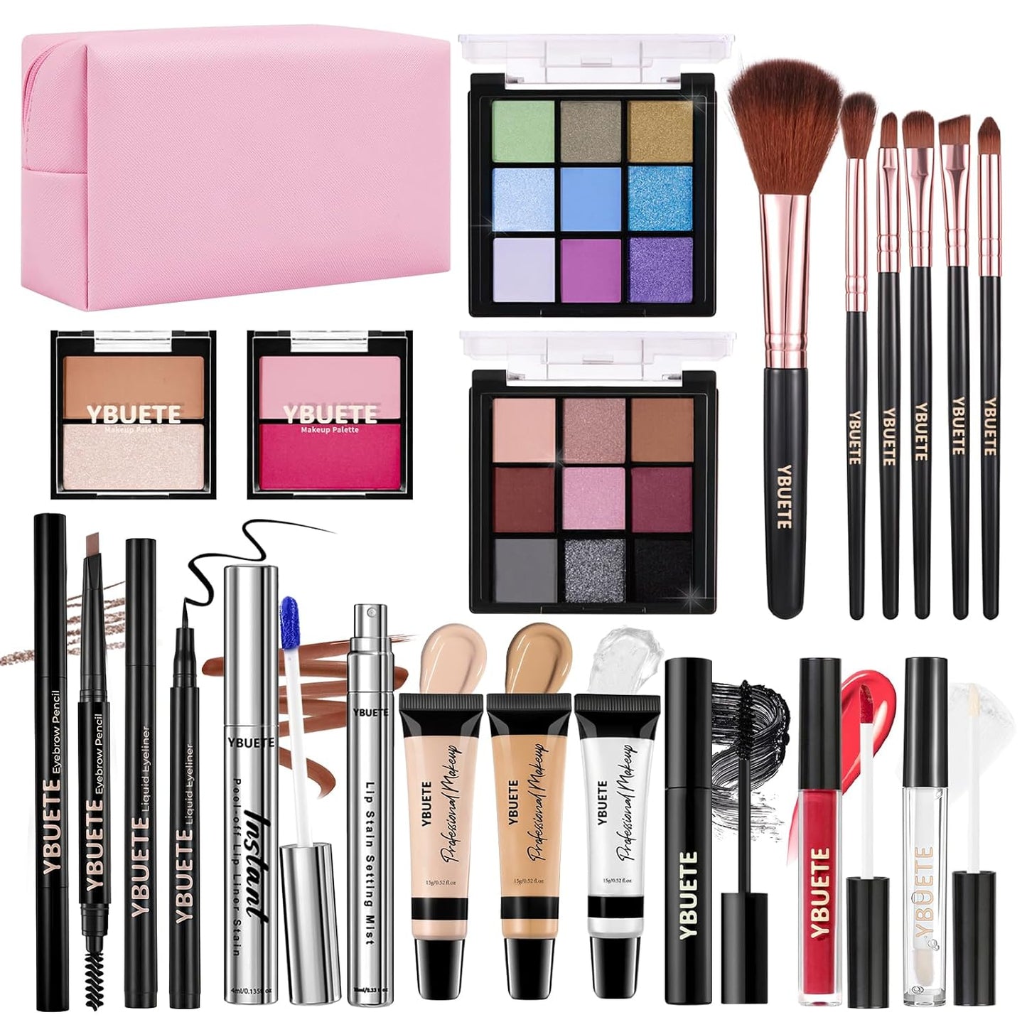 Makeup Full Kit for Beginners Girls Women, Travel Makeup Set Present for Her,Cosmetic Set Include Eyeshadow Blush Lip Gloss Peel Off Lip Stain Eyeliner Mascara Eyebrow Pencil Cosmetic Bag