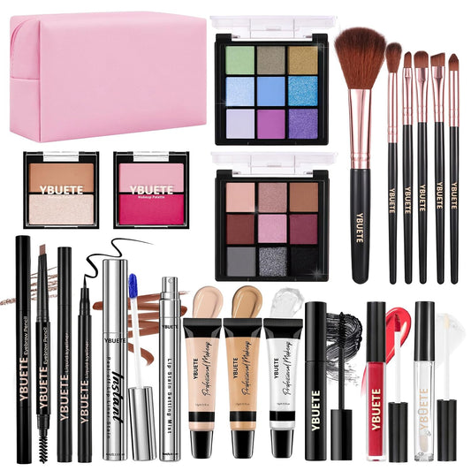 Makeup Full Kit for Beginners Girls Women, Travel Makeup Set Present for Her,Cosmetic Set Include Eyeshadow Blush Lip Gloss Peel Off Lip Stain Eyeliner Mascara Eyebrow Pencil Cosmetic Bag