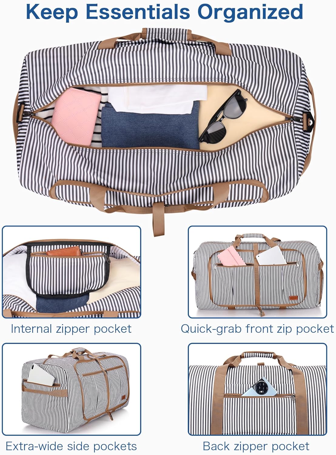 120L Travel Duffle Bag for Men and Women, Large Foldable Duffel Bag for Travel with Shoe Compartment Overnight Weekender Bag Gym Bag Water & Tear Resistant (Stripe, 120L)