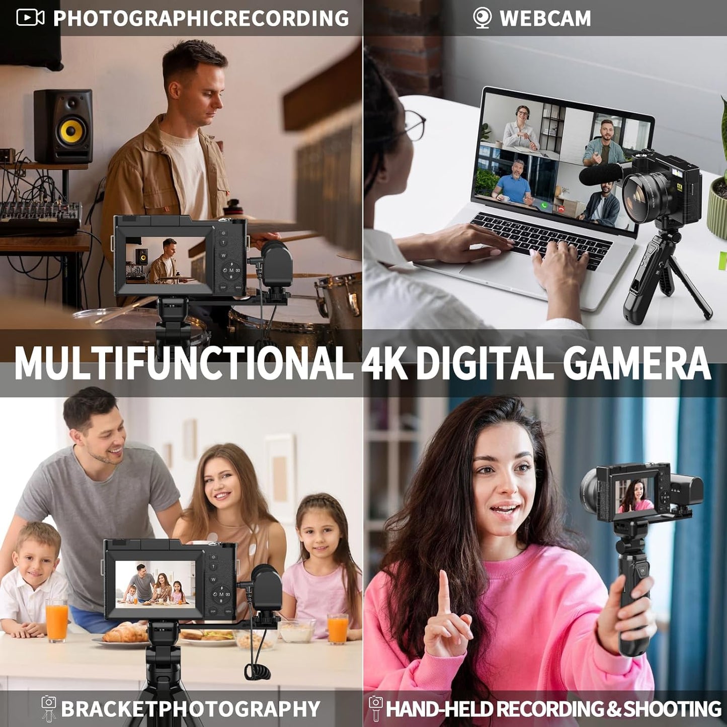 Digital Camera for YouTube Photography, 4K Vlogging Camera with Flip Screen & Autofocus, Creator Kit Includes Remote, Microphone, Tripod Grip, Wide-Angle/Macro Lens & Batteries
