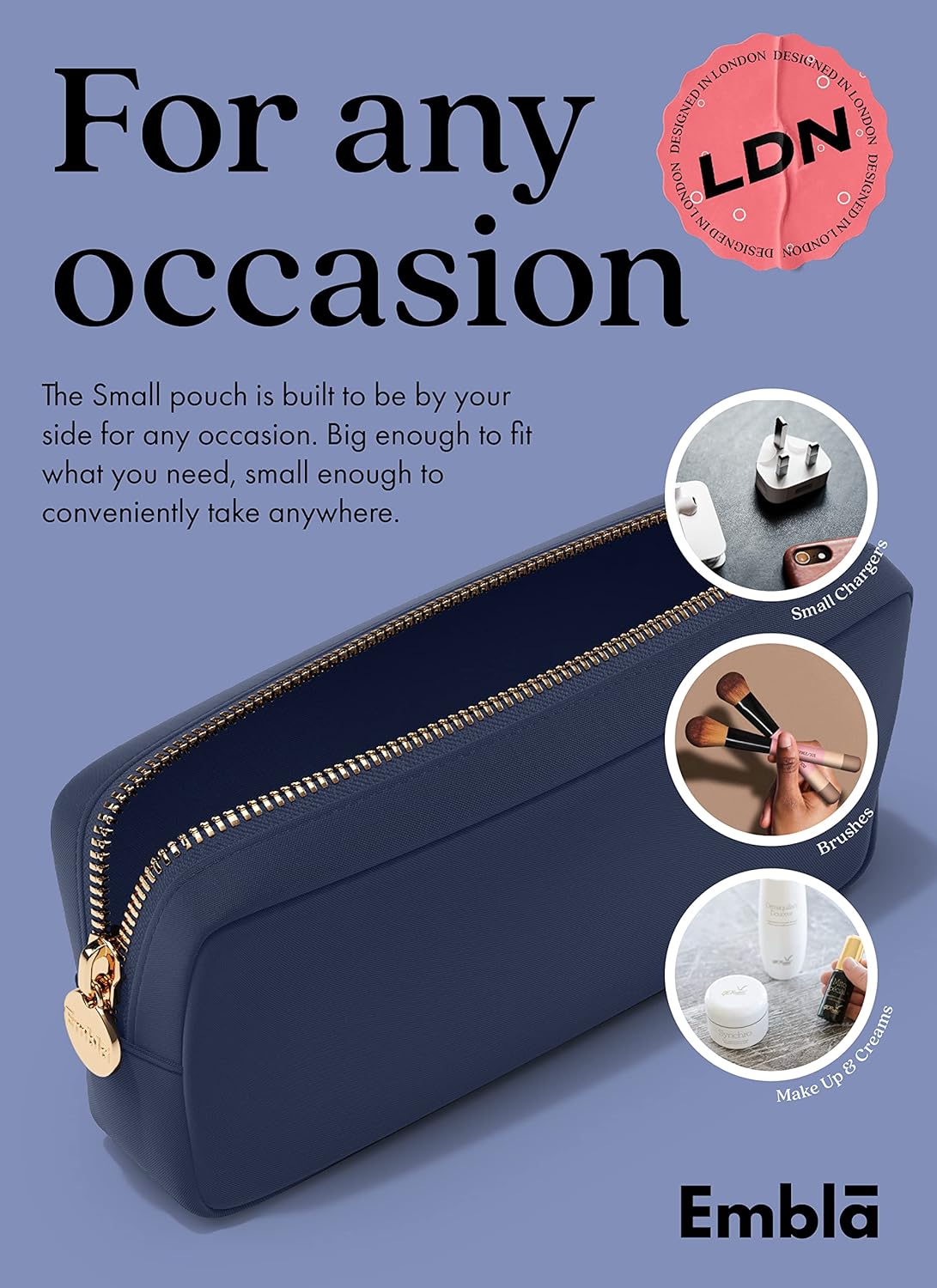 Embla Makeup Bag Travel Cosmetics Pouch and Toiletry Bag, Nylon Zipper Pouch Purse, Cute Make Up Organizer Storage Tote for Women Girls, Travel Skincare Case, Small Makeup Bags, Sapphire