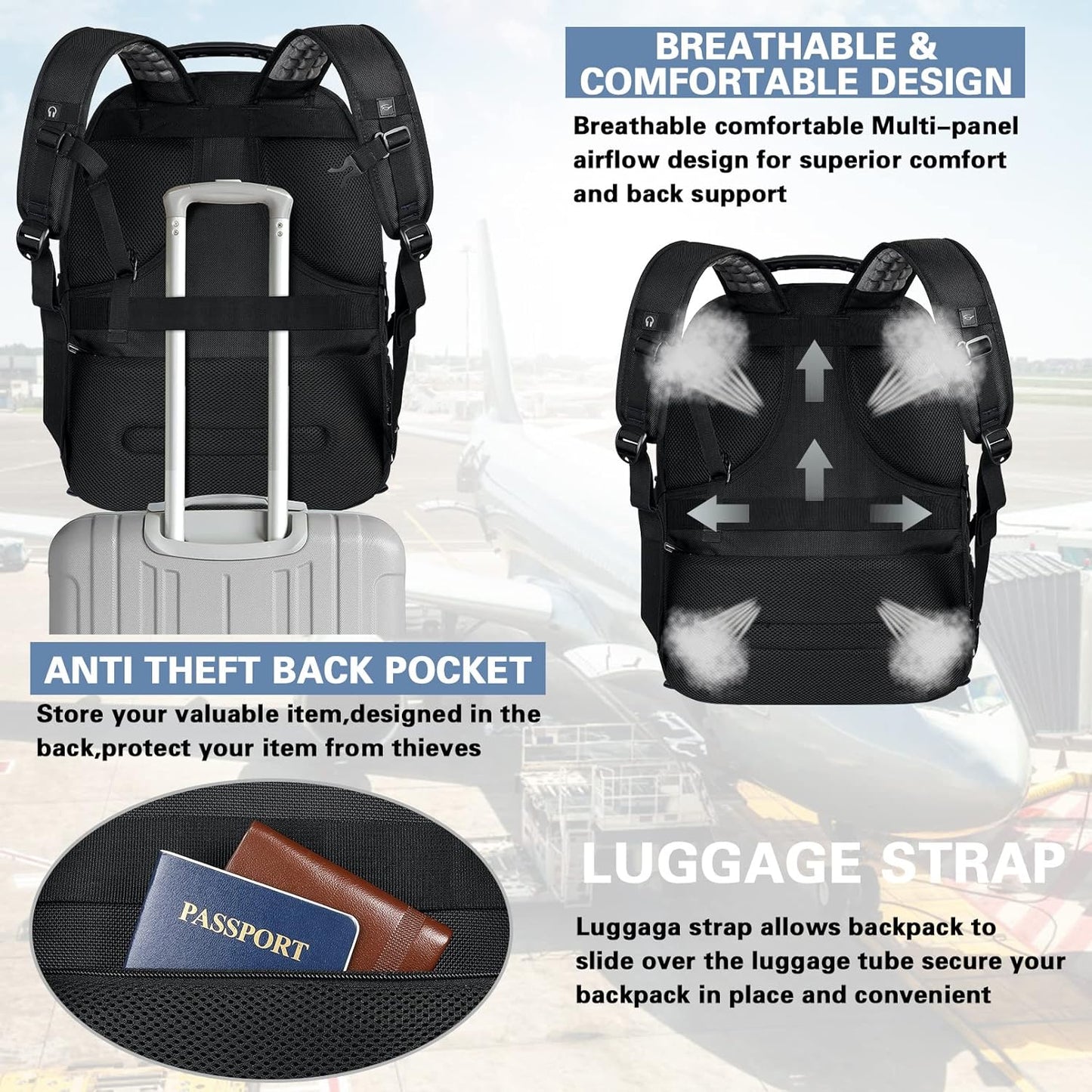 18.4 Inch Laptop Backpack,Extra Large Travel Backpack with USB Charger Port for Men Women,60L Big Capacity Heavy Duty Computer Bag TSA Friendly RFID Anti Theft Pocket Backbag,21.2*15.5*11.5 inch Blue